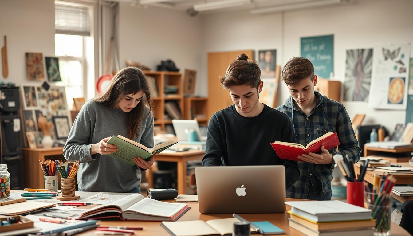 Students studying together in modern classroom